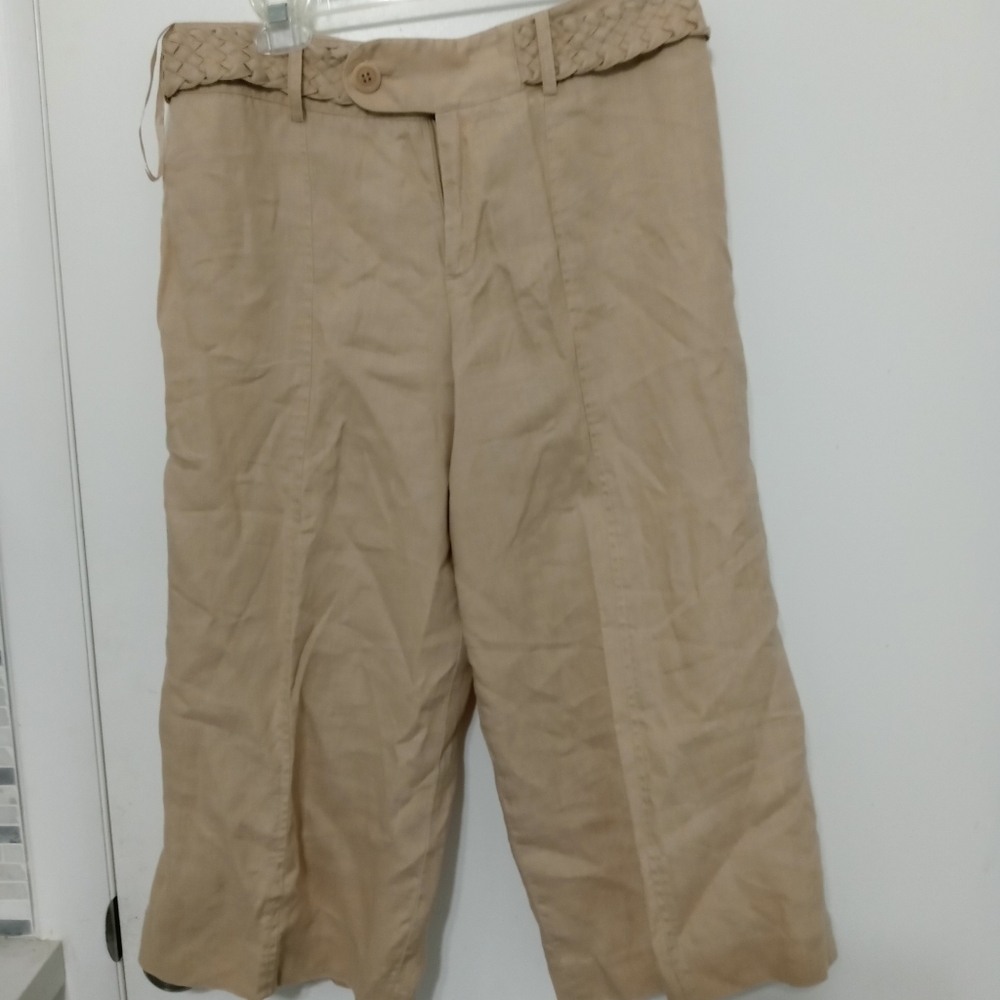 Nine west 100% Linen Capri pants with Weave Belt